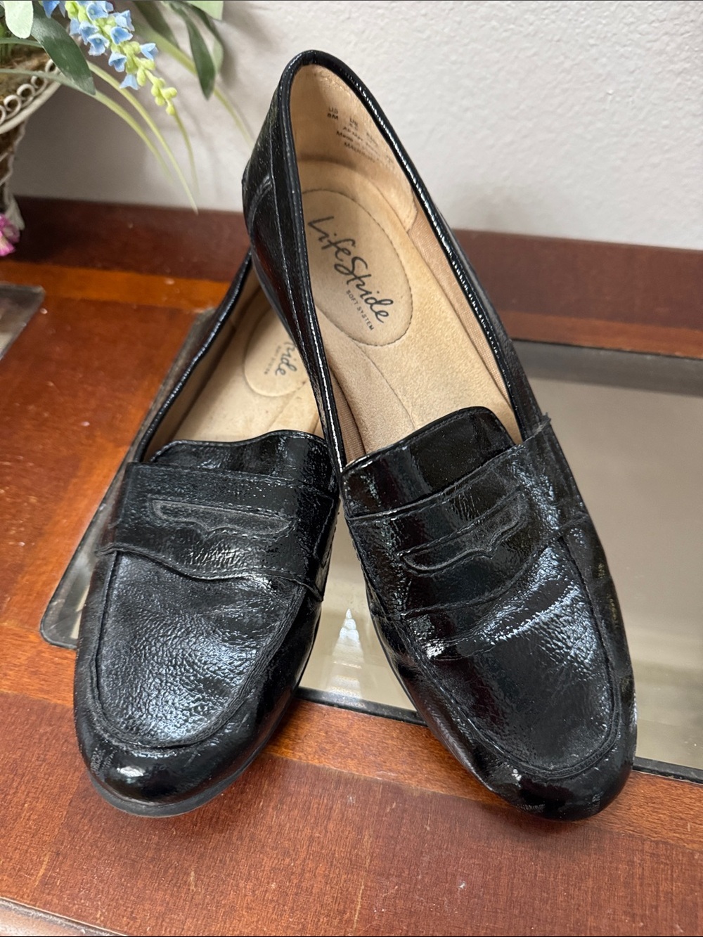 Life Stride Black Patent Slip-On Penny Loafers